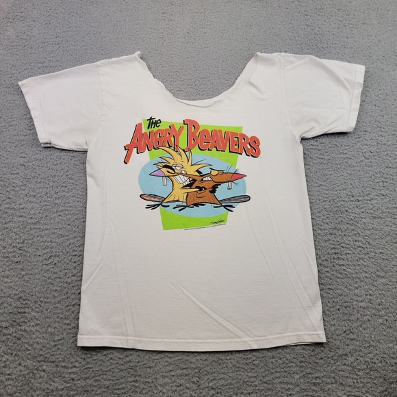 The Angry Beavers Shirt Adult Medium? 1999 Viacom Short Sleeve‎ Cartoon Top Cut - Picture 1 of 8
